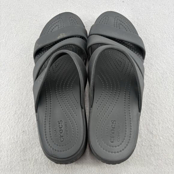 Crocs Shoe Womens 10 Black Monterey Strappy Wedge Casual Comfort Slip On Sandal - Picture 9 of 10